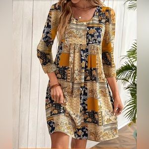 NWT ladies patchwork long sleeve dress, size M